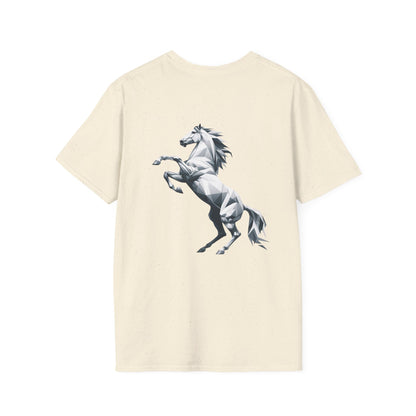 Camiseta Unisex Caballo Blanco Geométrico de PrintAlchemyst - Elegancia en Movimiento